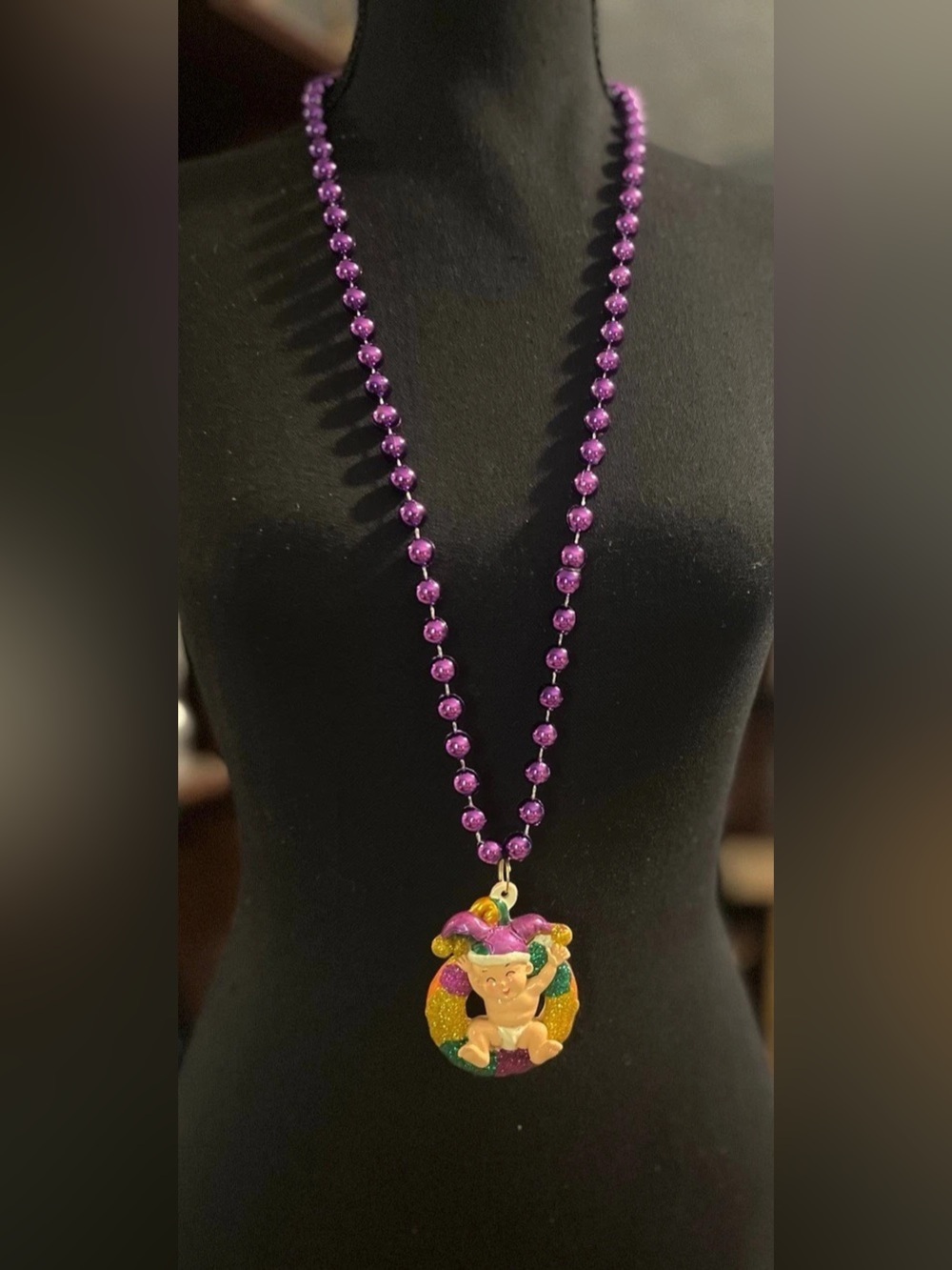 Mardi Gras Purple & Multicolor Beaded Pendant Necklace